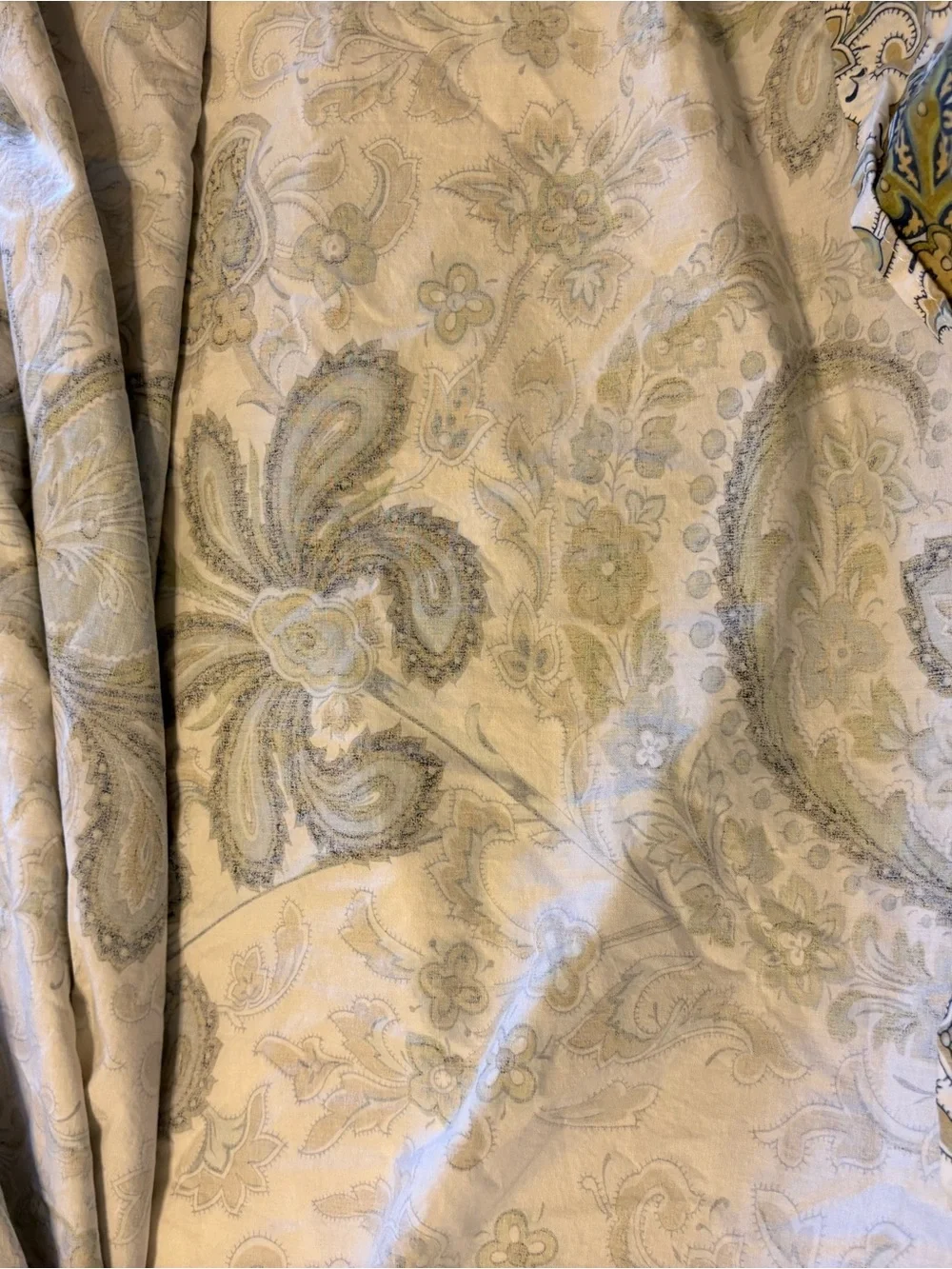 Pottery Barn Full Queen Duvet Cover Organic Cotton Charlie Paisley Green Blue
